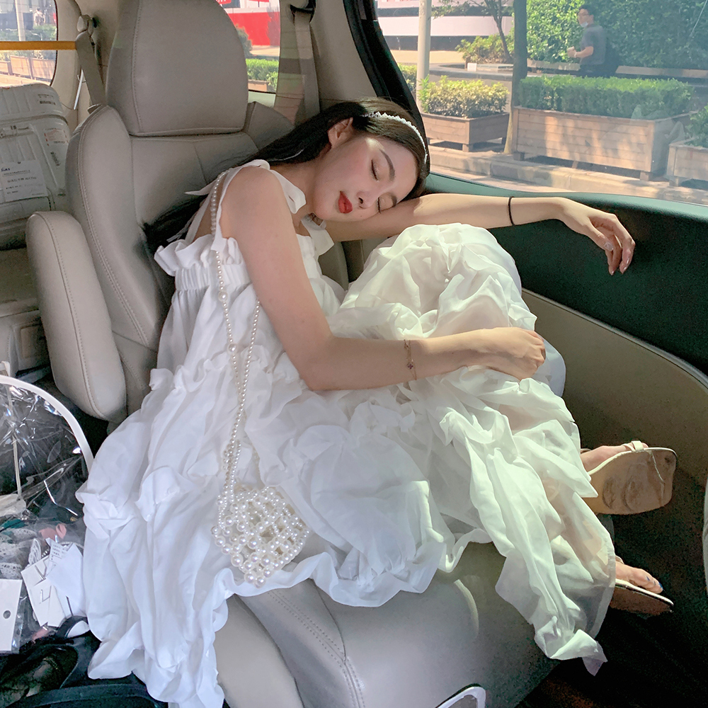 LATTITUDE/杨小鹭 不规则蛋糕裙小众设计网纱褶皱仙女初恋连衣裙