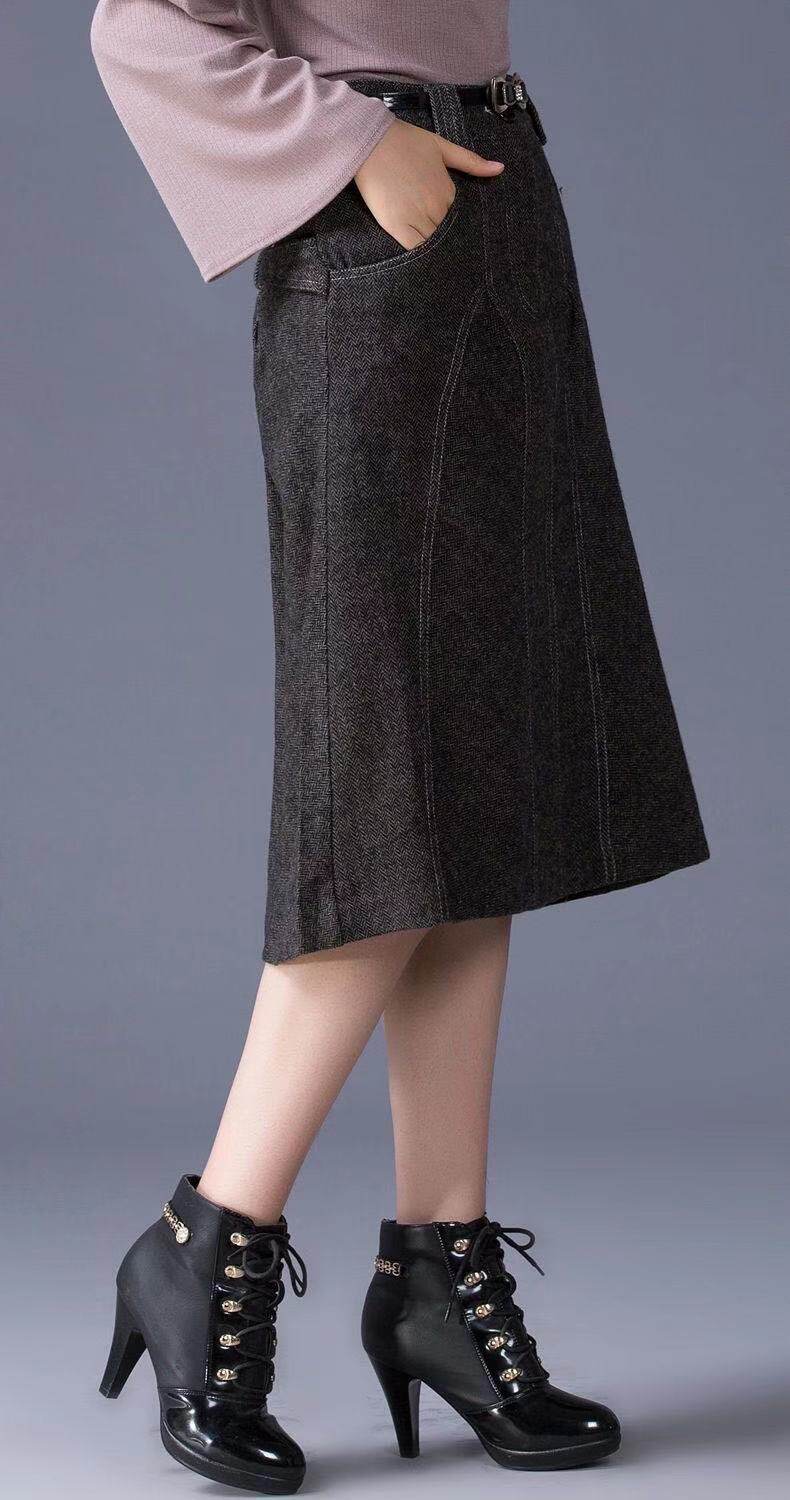 女装高档羊毛裙子半身秋冬古优优雅高腰过膝半身裙