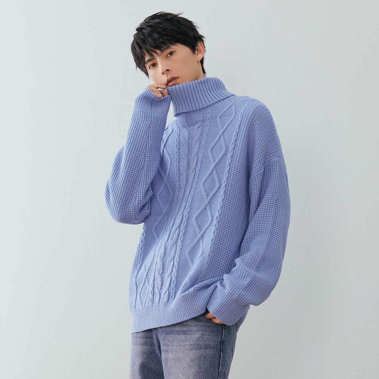 美特斯邦威雾霾高领毛衣宽松冬季绞花男士套头毛线针织衫