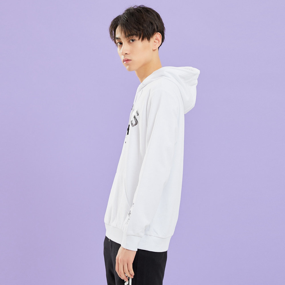 美特斯邦威卫衣男春新款潮流烫银字体印花连帽卫衣套头衫男