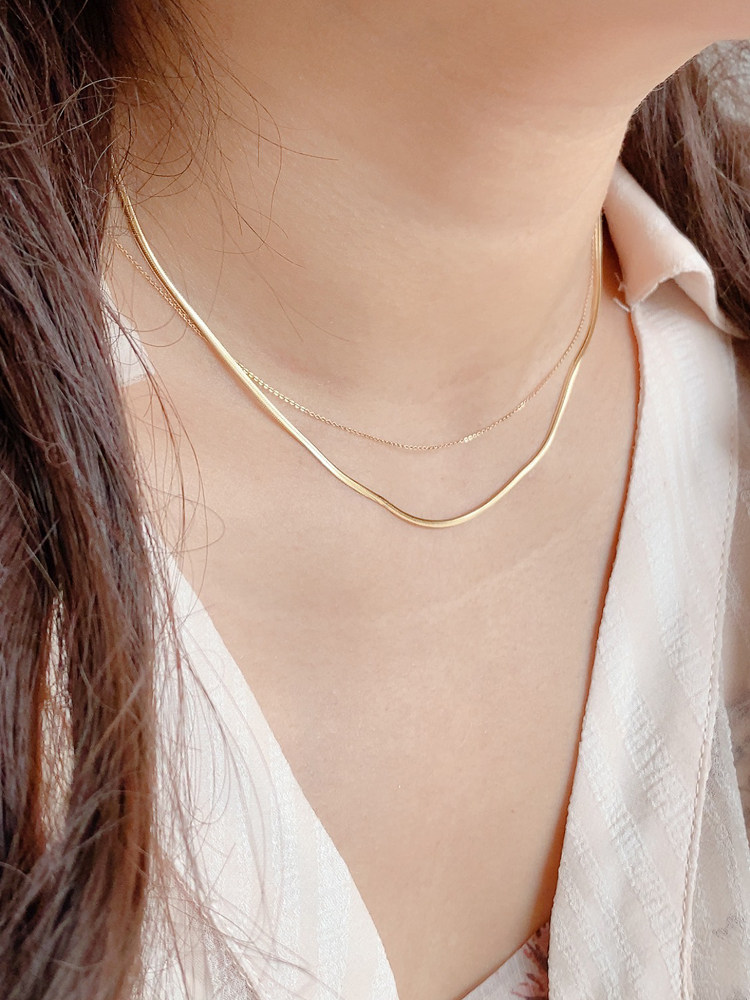 韩国进口纯14k金项链女细蛇骨链轻奢时尚卡脖子颈链礼物女式首饰