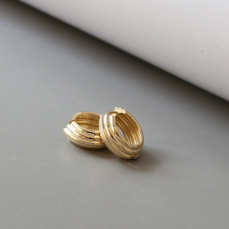 轻奢耳圈金耳扣金大耳环黄金大气金黄金14k韩国耳饰