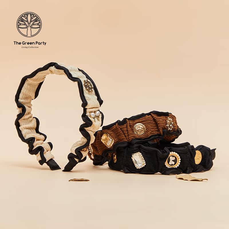 thegreenparty气质头扣珍珠复古宫廷宽边金属立体发箍发饰