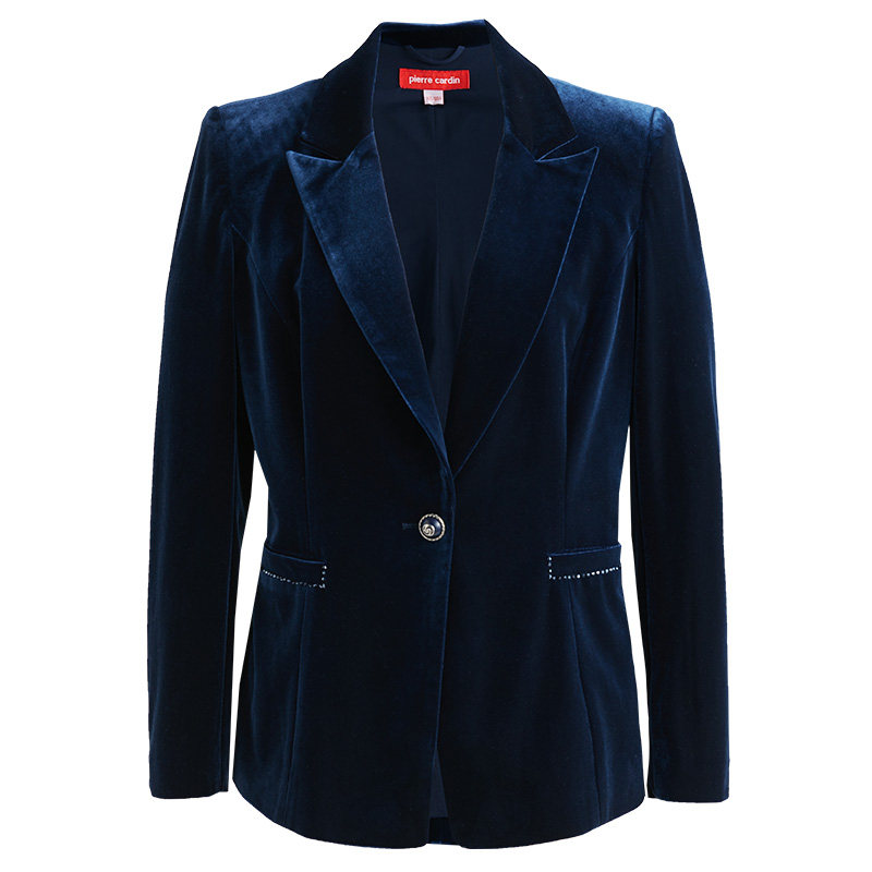 皮尔卡丹2021秋季新款蓝色条绒西装上衣一粒外套西装