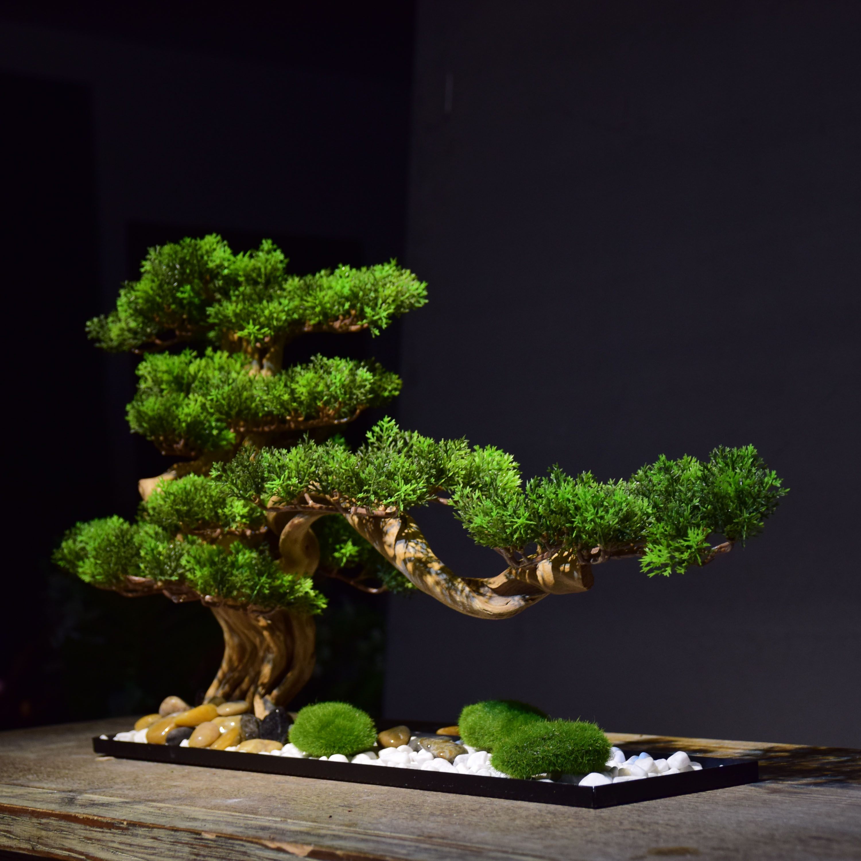 仿真迎客松绿植盆景创意日式客厅玄关摆件