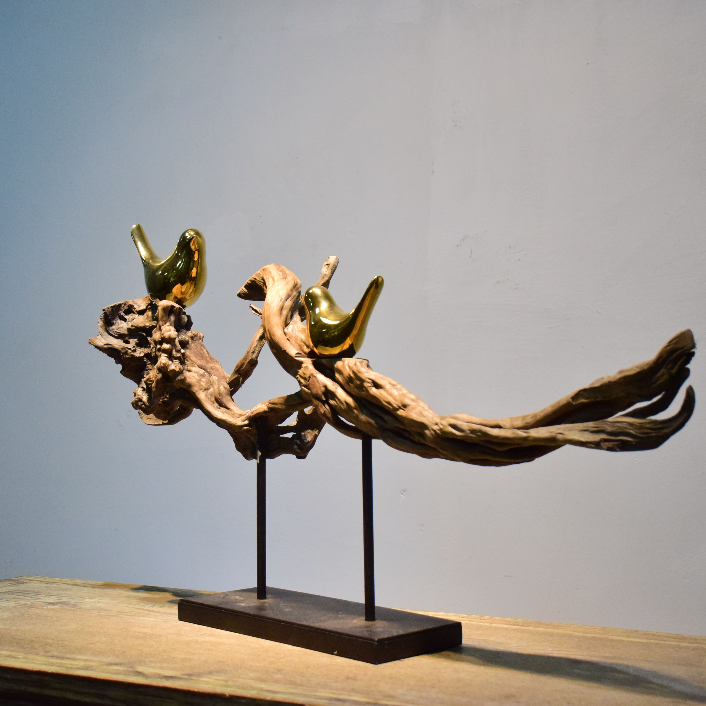 新中式客厅家居样板房玄关会所酒店摆件枯木风化摆件