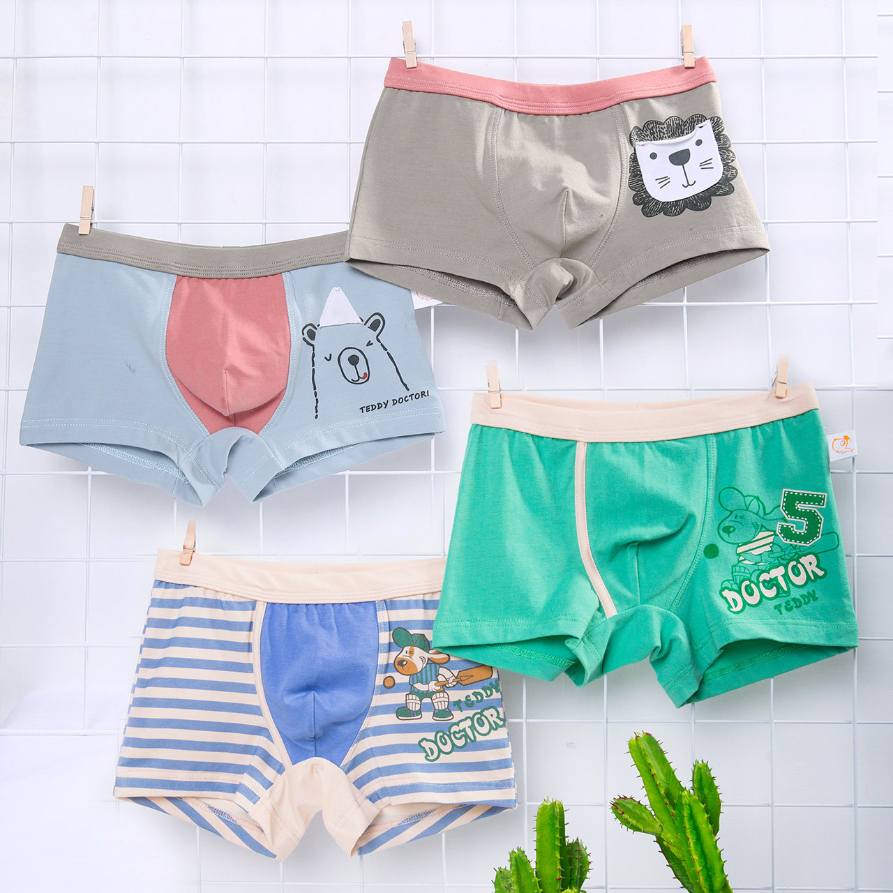 泰迪博士儿童内裤男平角裤纯棉小童宝宝男童内裤底裤12中大童3岁