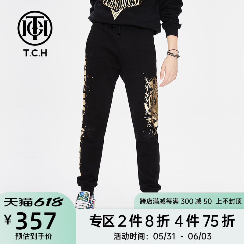 TCH轻奢潮牌长裤大C虎头烫金运动裤小脚男女同款T193208A17