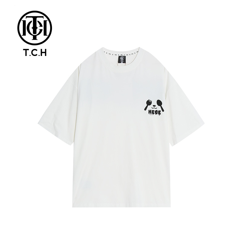 TCH轻奢潮牌童趣笑脸烫钻白色T恤T66A106026