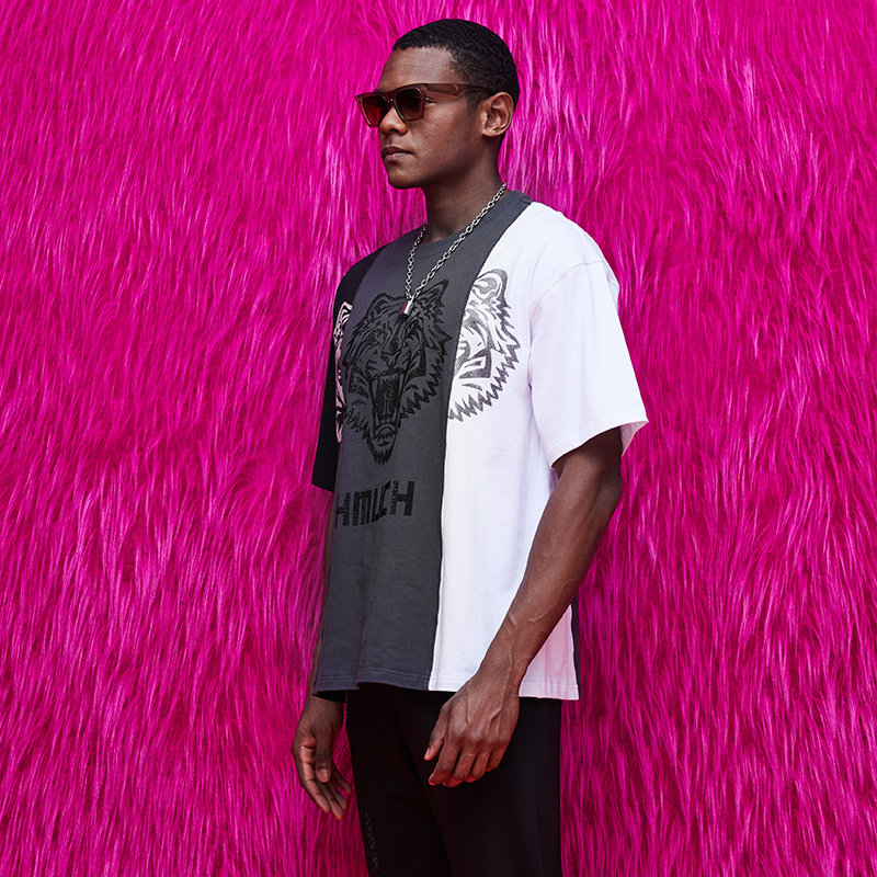 tch潮牌t恤烫钻虎头撞色拼接2023春夏新款 男女灰色短袖 t69b106017抖