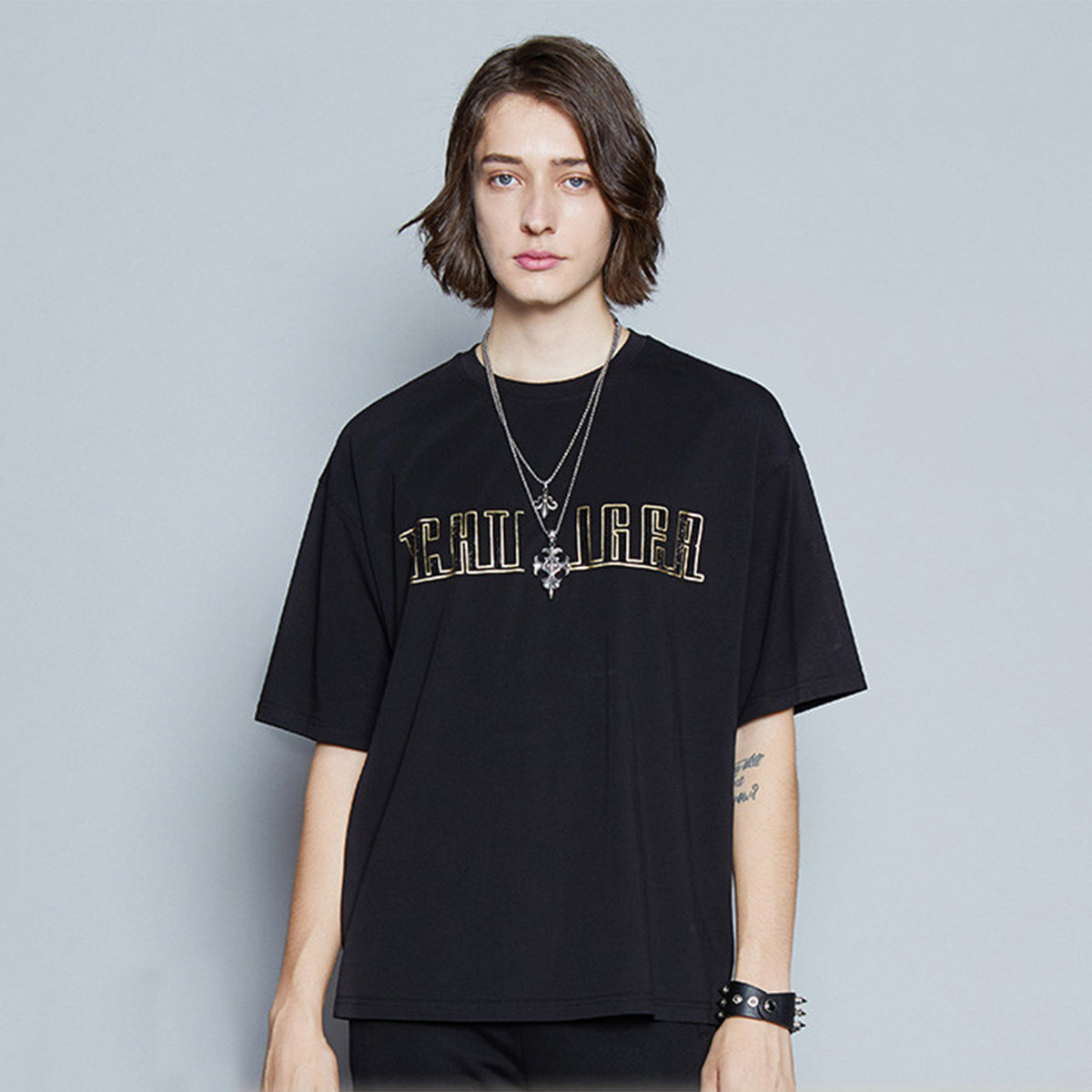 tch潮牌新款字母虎头烫钻烫金圆领短袖男女t恤