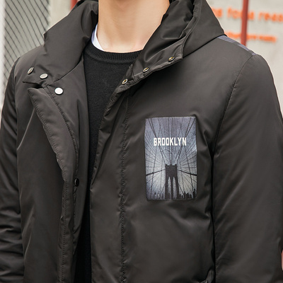 柒牌男装时尚休闲保暖中长潮流外套青年连帽羽绒服