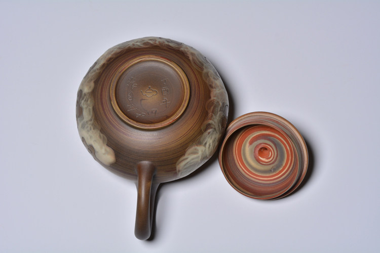 手工海浪云彩彩泥茶壶雕刻中式茂源自立张自立茶壶