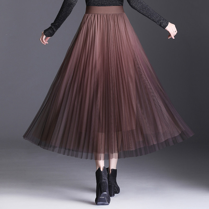 渐变变色纱裙女夏中长款网半身裙垂裙子显瘦半身裙