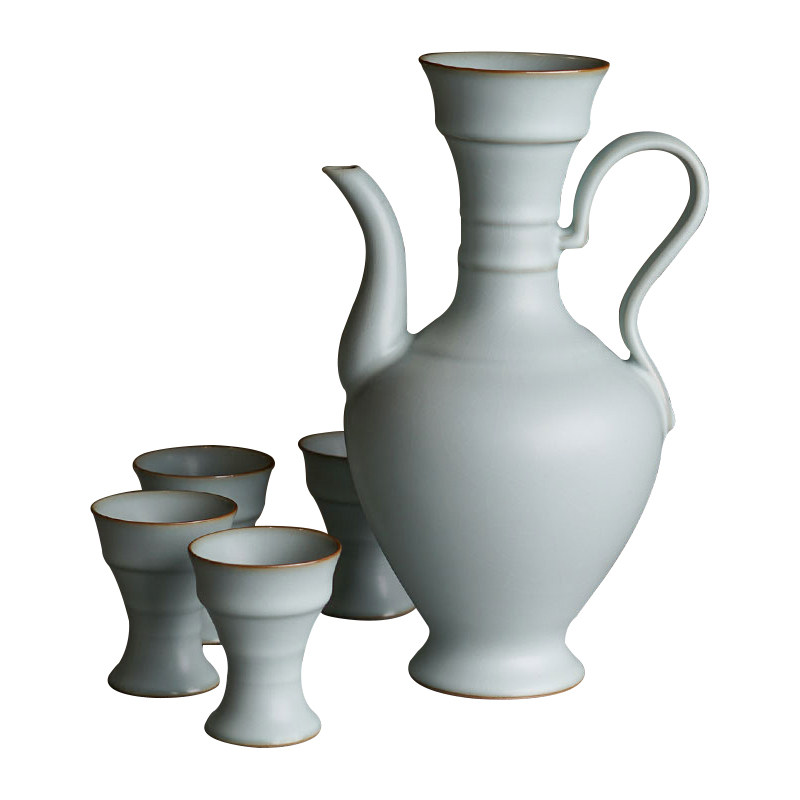 汝窑酒具1壶4杯套装天青色陶瓷复古酒器家用酒具套件