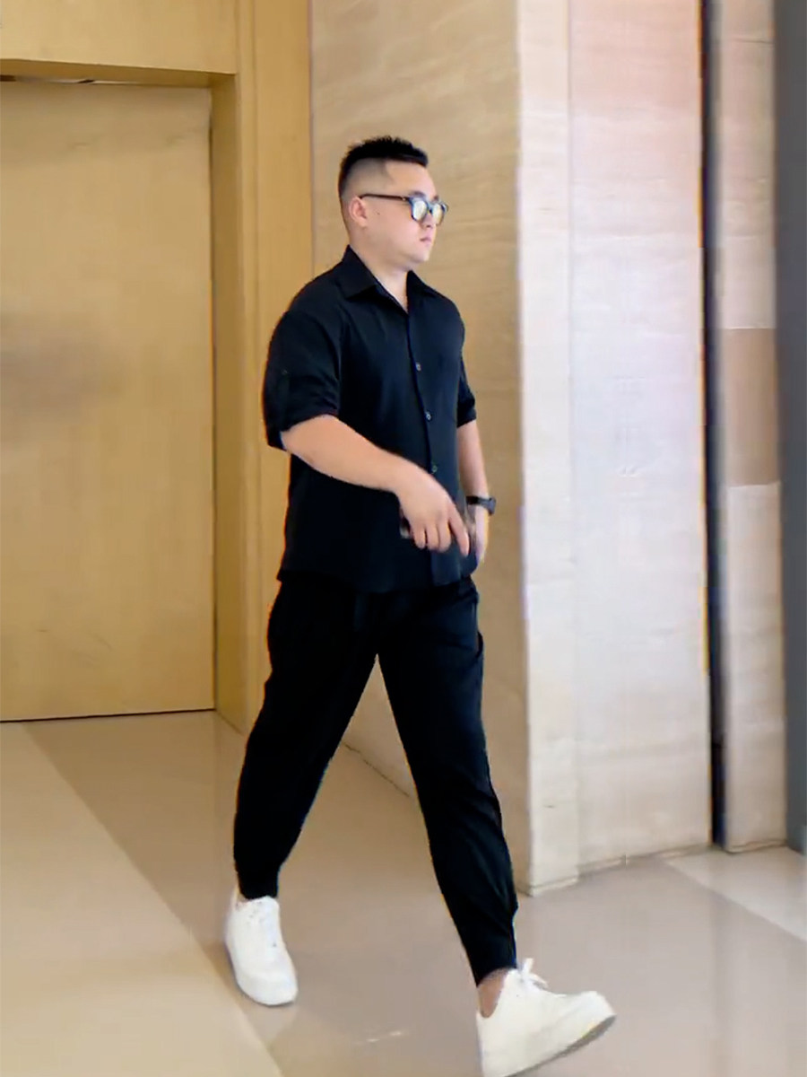 夏季微胖男生显瘦穿搭短袖衬衫宽松大码半袖衬衣轻熟风潮牌五分袖