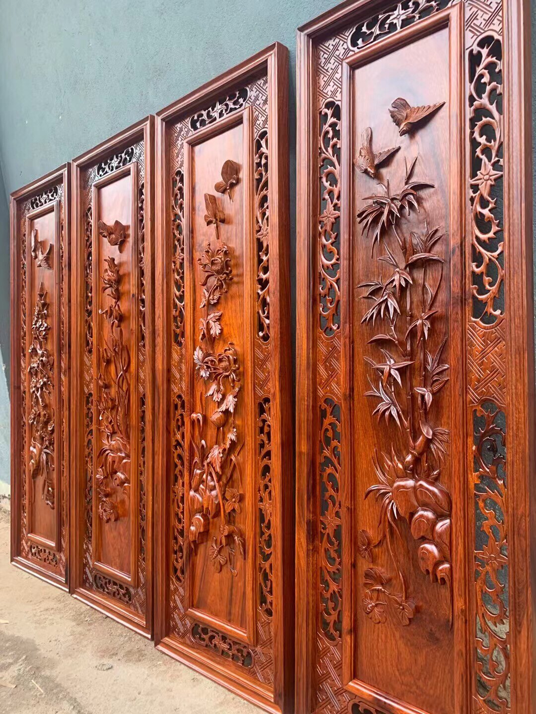 红木黄花梨木梅兰竹菊深雕挂屏大果紫檀整木浮雕梅兰竹菊屏风