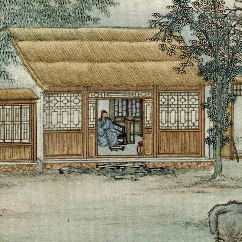 清陈枚山水楼阁图册十二仿古画复制品名画山水画名人