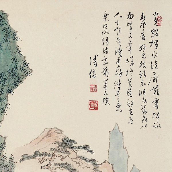 溥儒抱琴访友50x98仿古古画复制山水画名人字画国画