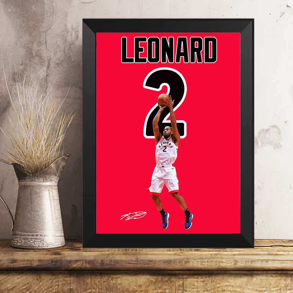 饰画海报挂画nba篮球周边猛龙队小卡画框科怀伦纳德实木相框装