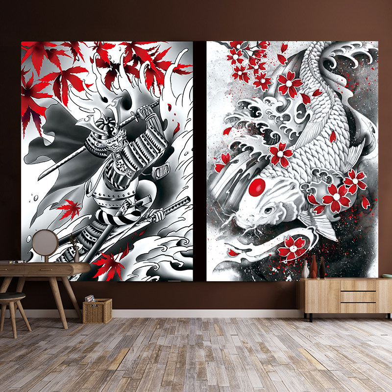 般若创意壁饰酒吧餐厅工作室纹身墙布鲤鱼布墙布壁饰