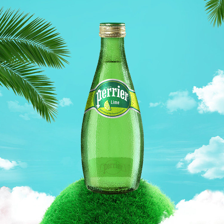 法国perrier巴黎水青柠味含气天然矿泉水330ml12瓶0卡无糖气泡水
