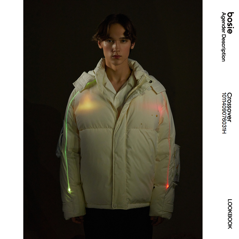 小王子联名bosierainbow2021冬季新款撞色光控短款羽绒服羽绒服