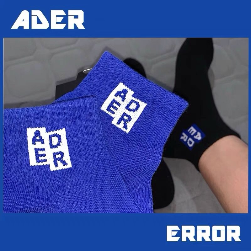 ader字母方块短筒袜子袜子男男女春夏简约蓝橙短袜