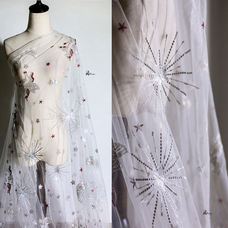 布料镭射亮片天马行空网纱面料婚纱礼服仙女连衣裙童装海绵垫