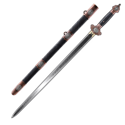 孝剑花纹钢清剑大师宝剑鱼皮款一体刀剑龙泉禾字号宝剑未开刃