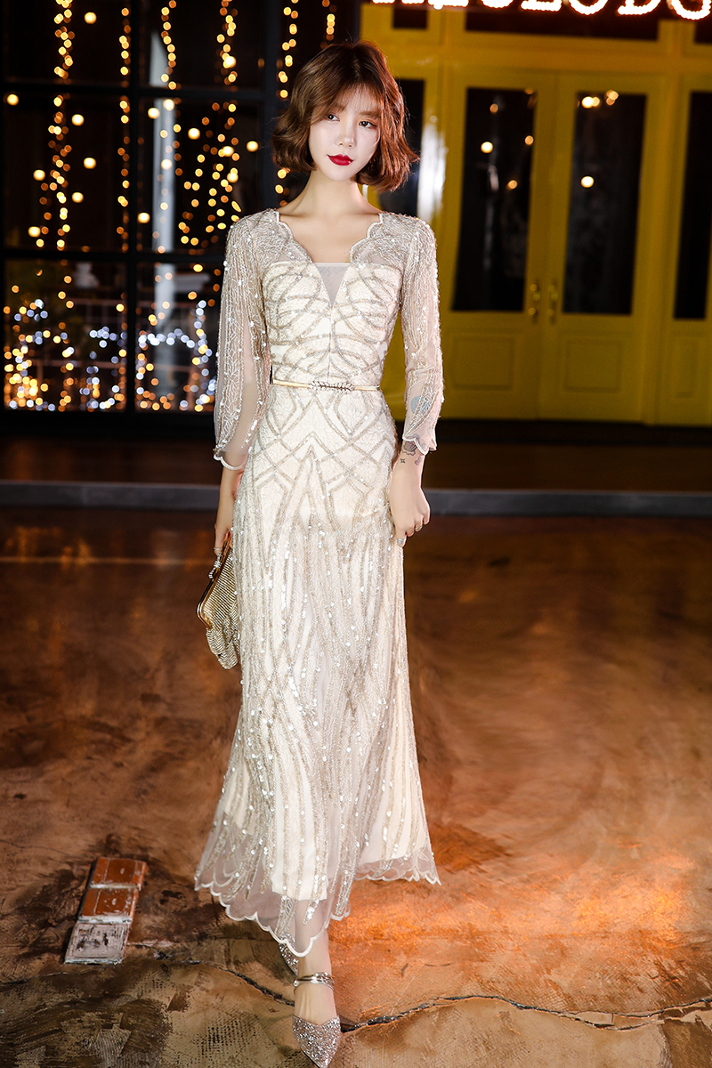 香槟色宴会晚礼服女2020新款气质高贵连衣裙高端大气优雅显瘦学生