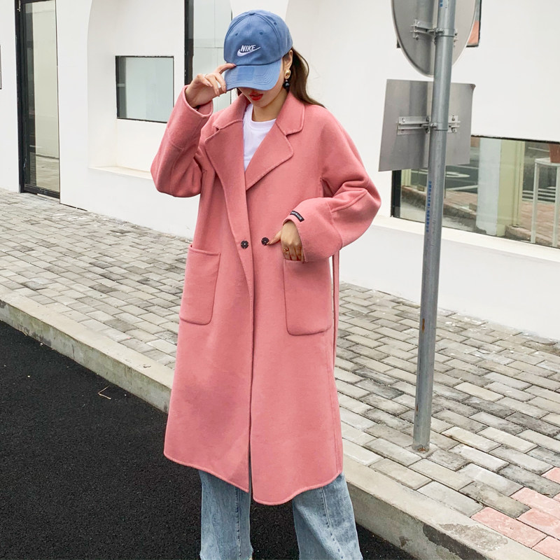 三十而已顾佳童谣同款粉色双面羊毛呢子大衣毛呢外套