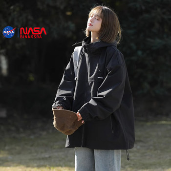 nasa windbreaker jacket ແມ່ຍິງພາກຮຽນ spring ແລະດູໃບໄມ້ລົ່ນໃຫມ່ ins ອາເມລິກາແບບ jacket jacket hooded ວ່າງພາກຮຽນ spring ເທິງ