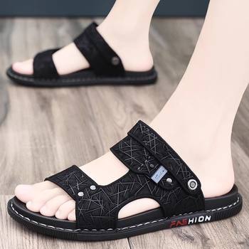 Pull back sandals men's outer wear 2024 ໃຫມ່ summer sandals ຫນັງ sandals ຜູ້ຊາຍສອງການນໍາໃຊ້ແບບບາດເຈັບແລະ slippers ຢາງພາລາ