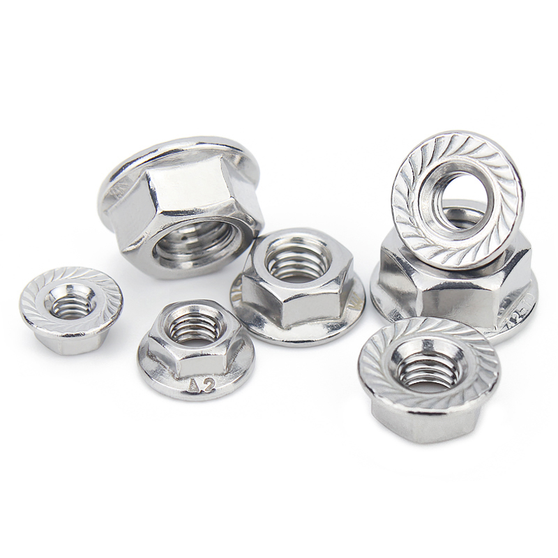 不锈钢法兰螺母防滑锁紧螺丝帽细反牙带垫防松花螺母