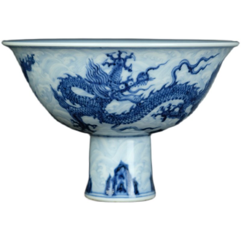 高足陶甄手工青花花海水龙景德镇仿古陶瓷陈设茶杯