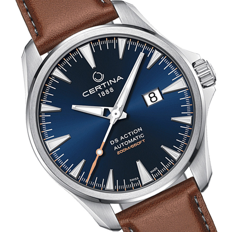certina雪铁纳动能系列瑞士进口运动潜水防水机械真皮手表男表