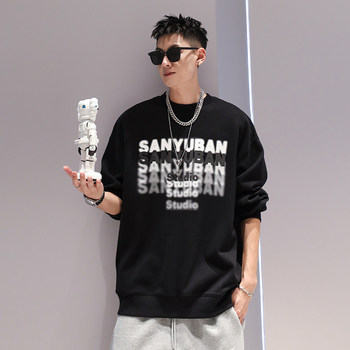 Youshu phantom letter printed round neck sweatshirt for men spring and autumn new Korean version ins trendy brandy jacket couple casual