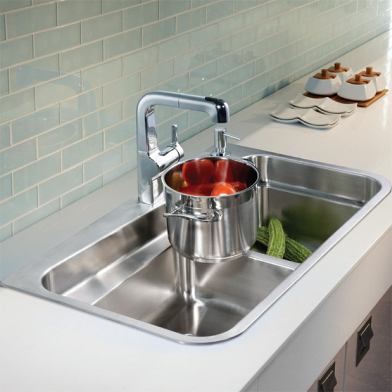 科勒水槽不锈钢加厚霖珂厨房洗碗池一体大小台上水槽套餐