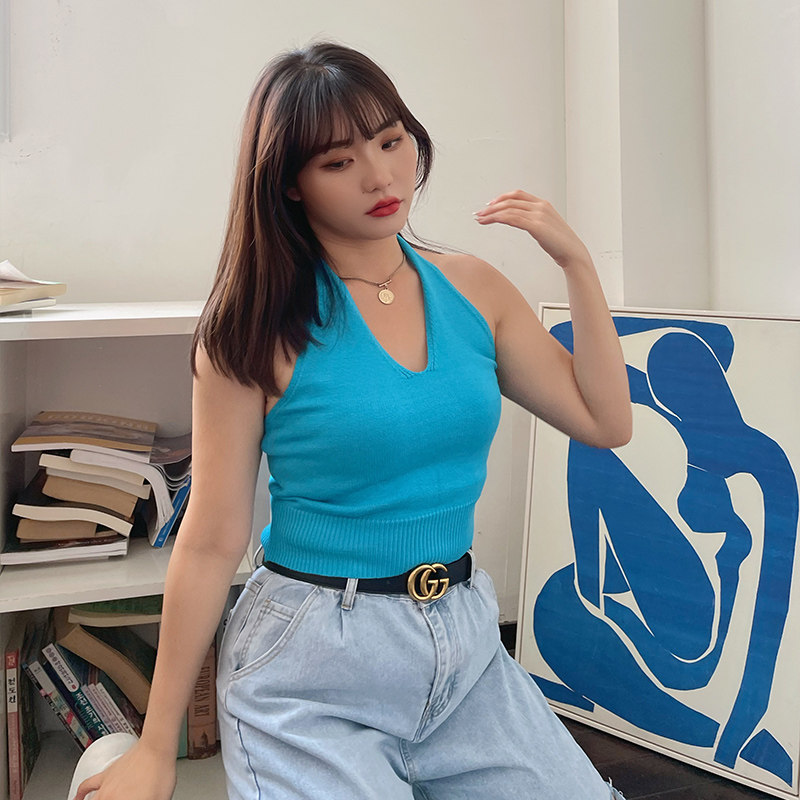 喜吾挂脖ins女内背心吊带针织性感微胖辣妹背心吊带