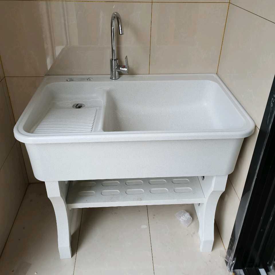 洗衣石水槽庭院大理石水槽石英池带成型一体家用盆台一体成型式台盆