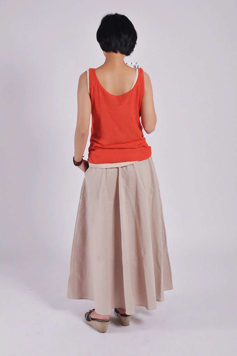 秋季半身裙民族风裙原创女装文艺范半裙棉麻长裙素色裙简约大摆裙