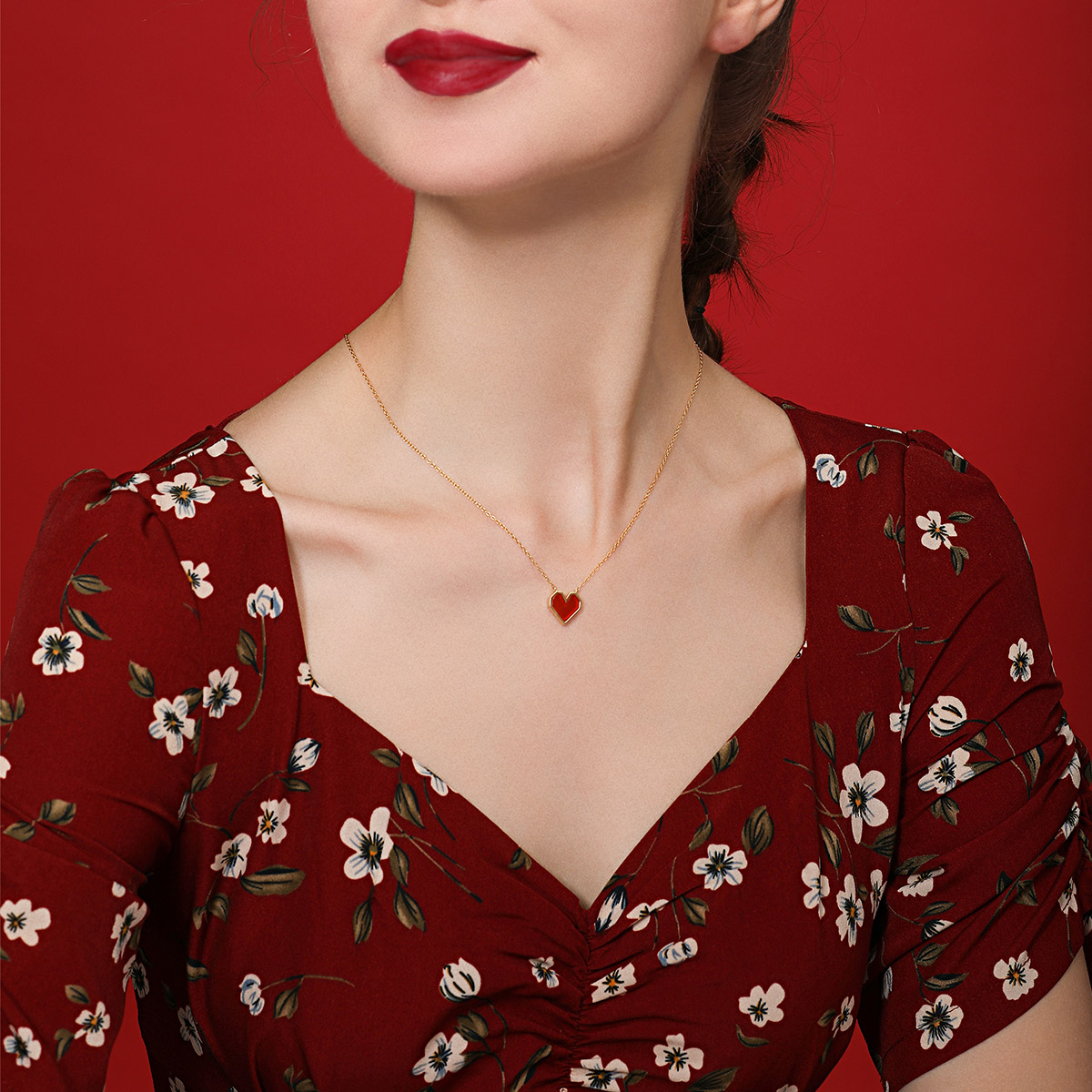 littlejoys925银镀金红玛瑙折纸爱心项链心形锁骨项链