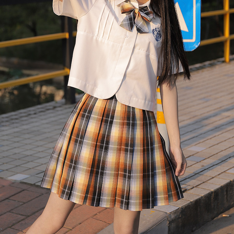 猫说中班jk制服正版长袖衬衫黄格短裙套装jk