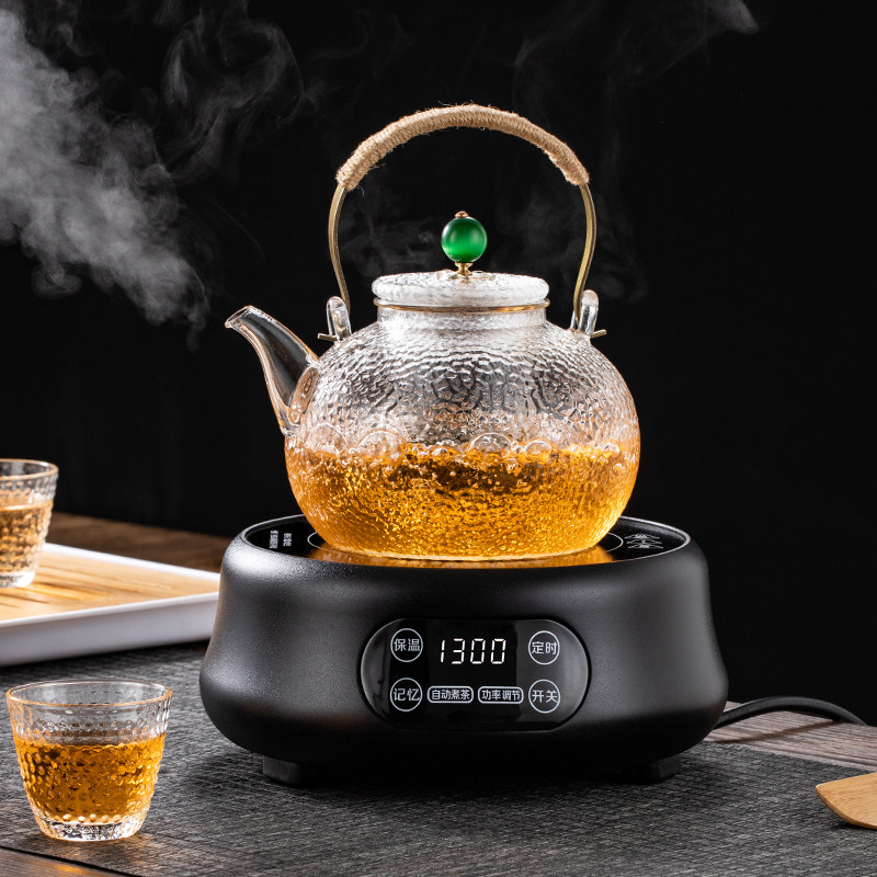 耐高温锤纹玻璃提梁煮茶壶烧水泡茶养生壶白茶煮茶器电陶炉煮茶炉