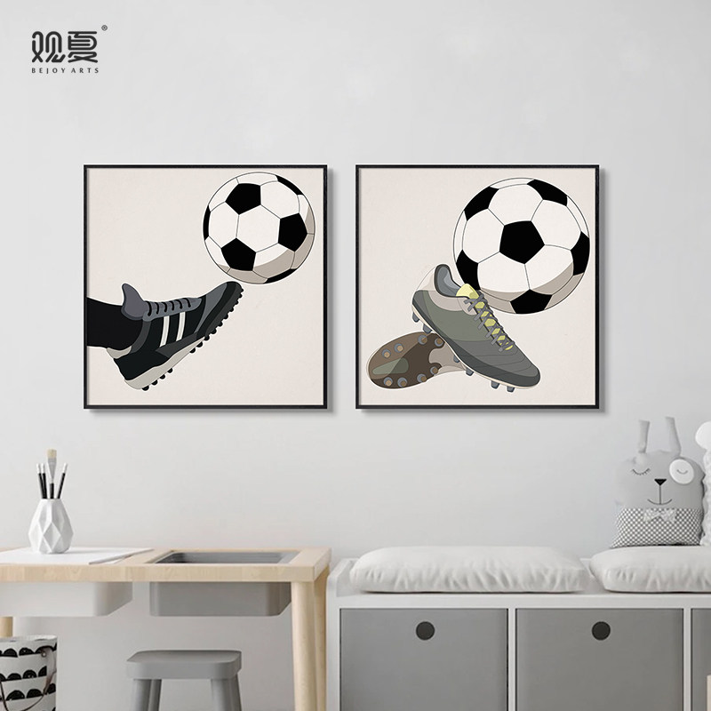 卧室墙壁床头挂画足球俱乐部运动卡通创意夏男孩现代装饰画