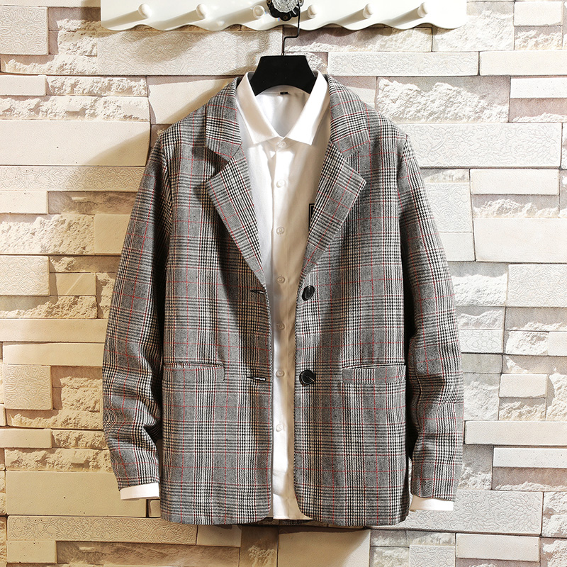 格子小外套男西服韩版潮流小西装休闲单西礼服雅痞上衣帅气网红装
