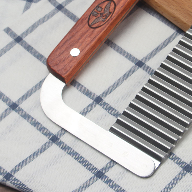 不锈钢土豆刀木柄波浪刀狼牙土豆花波纹刀土豆切条器薯条刀花纹 | 伊