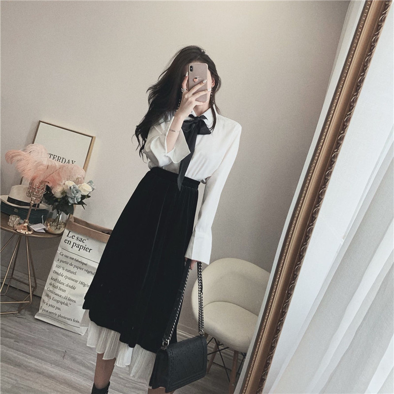 2022春季赫本风气质套装女轻熟风御姐时尚衬衫裙子两件套洋气减龄