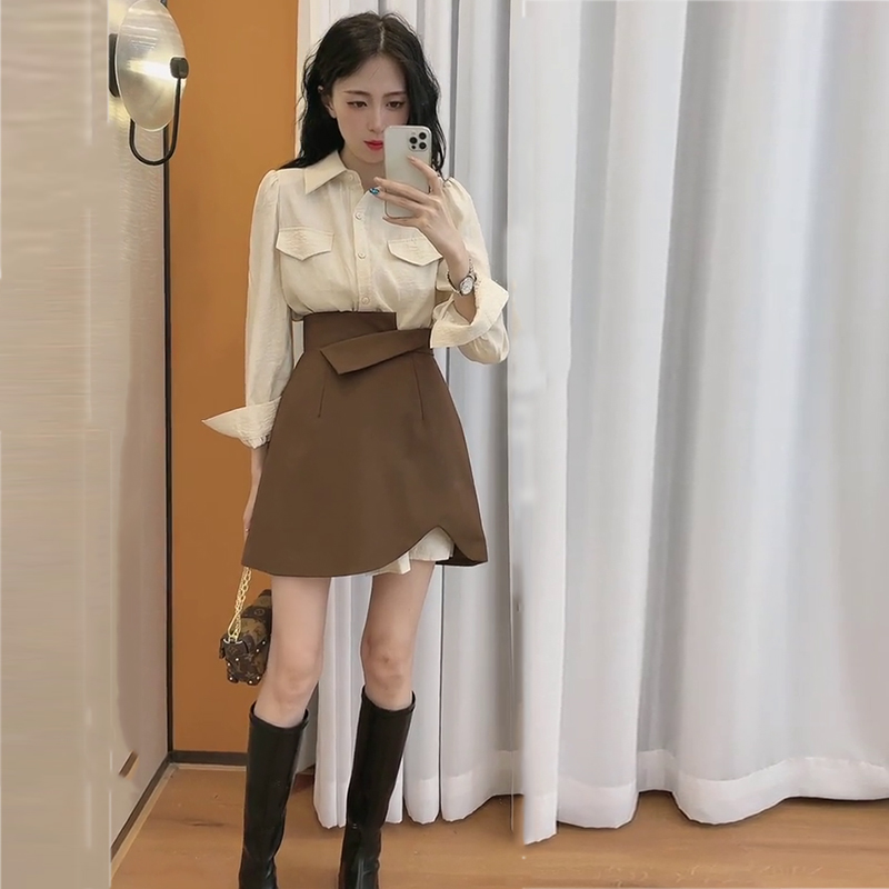 洋气衬衫连衣裙套装女2022年新款秋冬网红时尚炸街甜酷裙子两件套